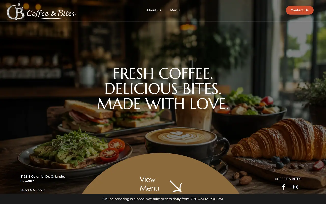 Coffee & Bites, captura 1 del sitio